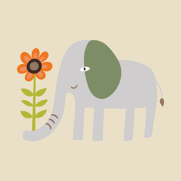 Elephant with a flower - cute graphic animal by Cecca Designs by Cecca