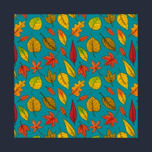 Autumn leaves on blue T-Shirt