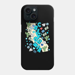 California Blue Color Map Doodle Phone Case