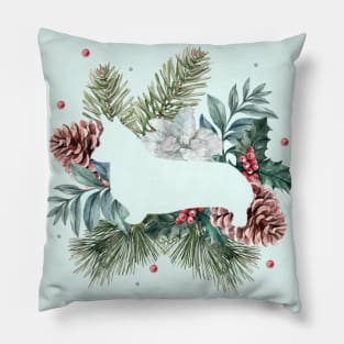 Corgi Silhouette - Winter Leaves Pillow