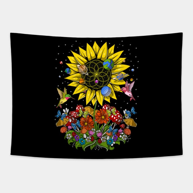 Psychedelic Sunflower Tapestry by underheaven