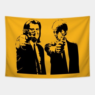 Covid Pulp fiction. Funny Vincent and Jules with gun Tapestry