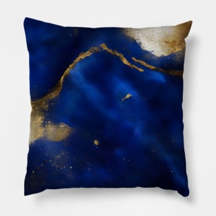 Abstract dark blue and gold paint Pillow
