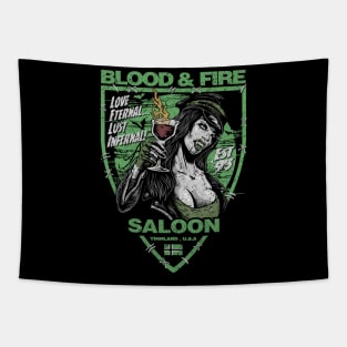 "BLOOD & FIRE SALOON" FRONT AND BACK GREEN Tapestry