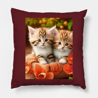 Cute kittens in a basket Pillow