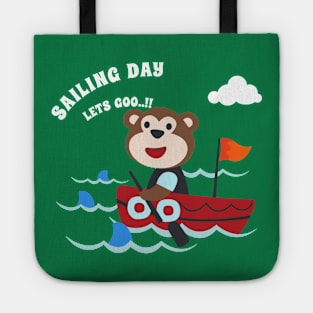 Funny monkey sailor cartoon vector on little boat with cartoon style. Tote