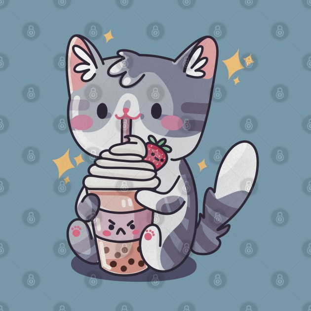 Boba Cat - Kawaii Cat sipping Bubble Tea by Feline Emporium