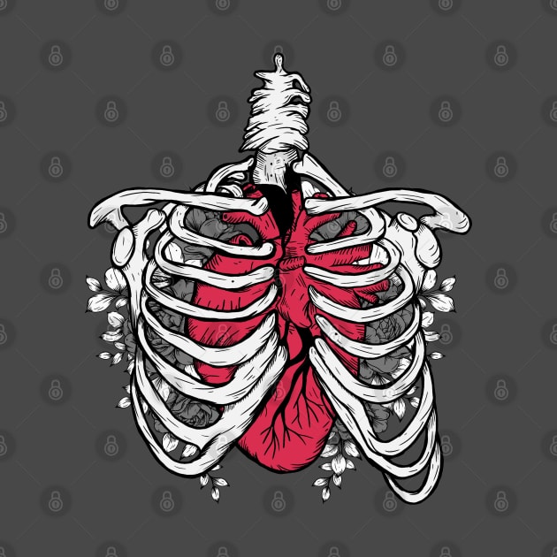 Big red heart skeleton by Jess Adams