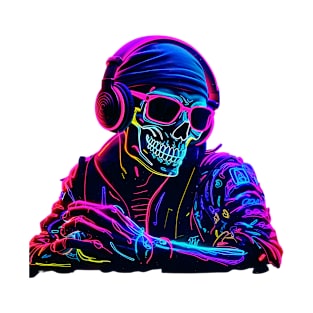 Neon DJ Skeleton Wearing Headphones T-Shirt