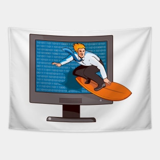 Businessman Surfing on Internet Retro Tapestry