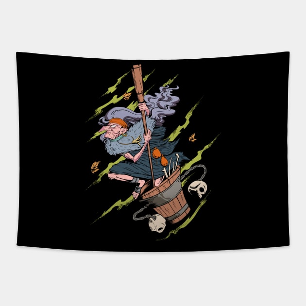 Drawing of Baba Yaga Tapestry by Modern Medieval Design