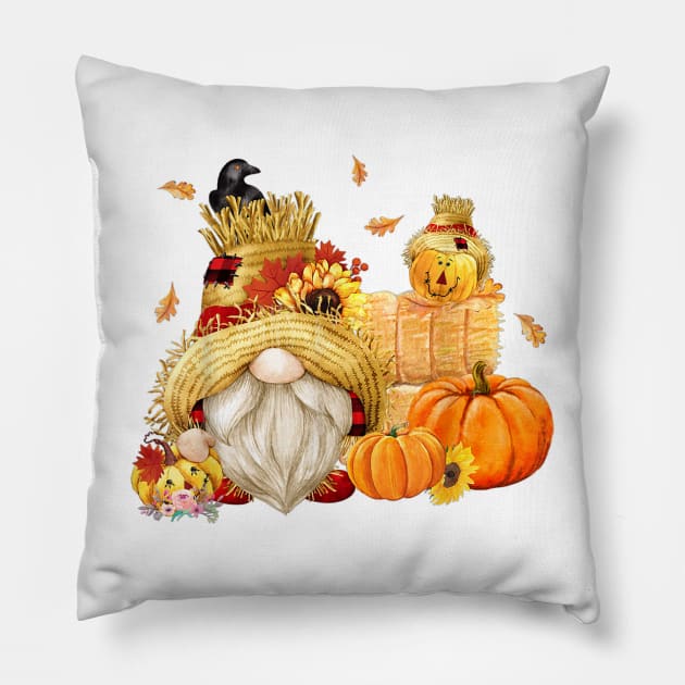 Fall Gnome Scarecrow Gnome Fall Halloween Thanksgiving Pillow by luxembourgertreatable