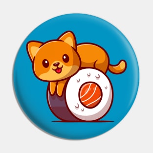 Cute Cat On Sushi Salmon Cartoon Pin