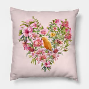 Pink Floral Heart with Yellow Parrot Pillow