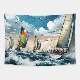 Abstract looking illustration of a sailboat race Tapestry