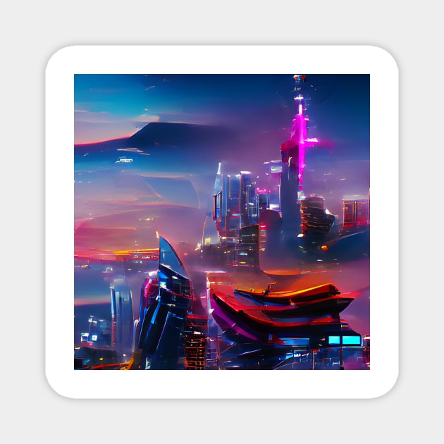 Cyberpunk Aesthetic City View Magnet by Mihadom