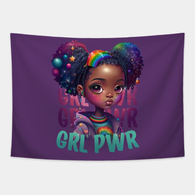 GRL PWR Cute Black Girl Power Women Empower Tapestry by Irene Koh Studio