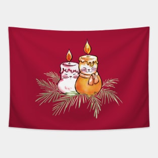 Xmas blessing cats candle Tapestry