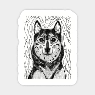 Husky Puppy on grey /ink drawing design Magnet