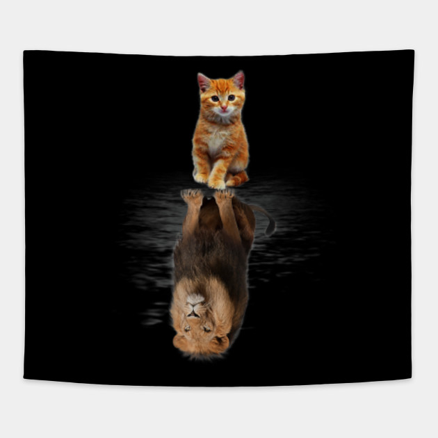 Funny Cat Lover Kitten Cat And Lion Mirror Cats Tapestry