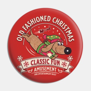 Cute Funny Christmas Doxie sledding on Dachshund Dog tee Pin