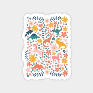 Floral Burst of Dinosaurs + Unicorns in Pink Magnet