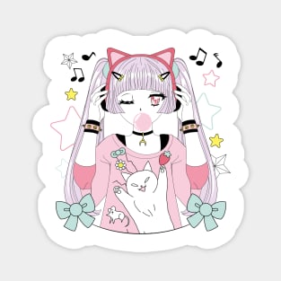 Anime style girl color pink Magnet