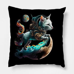 Space Kitten Fairy Tale Cat Castronaut Galaxy Moon Stars Pillow
