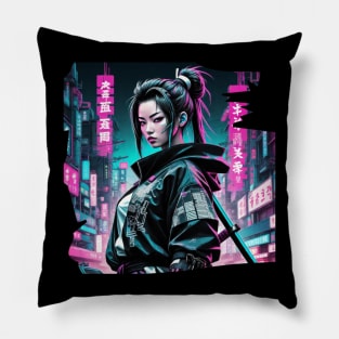 Futuristic Japanese Samura Girl -Cyberpunk Style Pillow