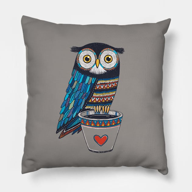 Cute owl illustration in hand drawn style Pillow by Rohan Dahotre