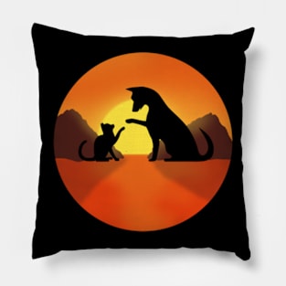 snset with cat and dog ,cats lover,dogs lover,catshirt,dogshirt,cute cat,cute dog,cats,dogs T-Shirt Pillow