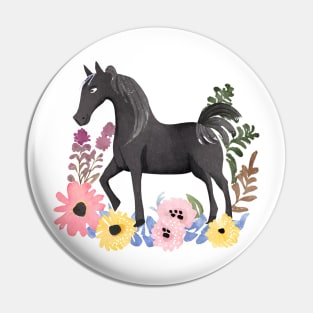 Black horse in watercolor Pin