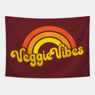 Veggie Vibes Retro Rainbow Orange Tapestry