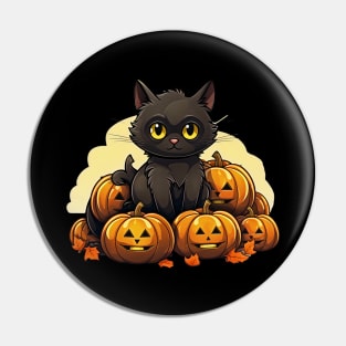 Halloween Black Cat and Pumpkins Pin