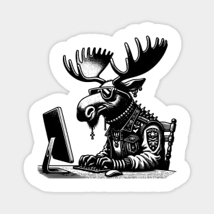 Punk Rock Goth Moose on Computer Vintage Style Magnet