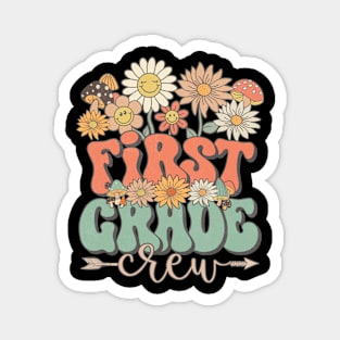 Back To School Retro Groovy Wildflower First Grade Crew Funny Teacher Girls Magnet