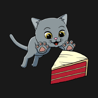 British Shorthair Cat excited to eat Red Velvet Cake T-Shirt