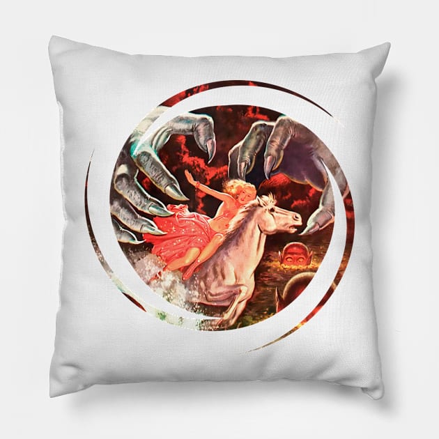 Fantastic Girl on White Horse escapes from Giant Dark Hands Pillow by REVISTANGO