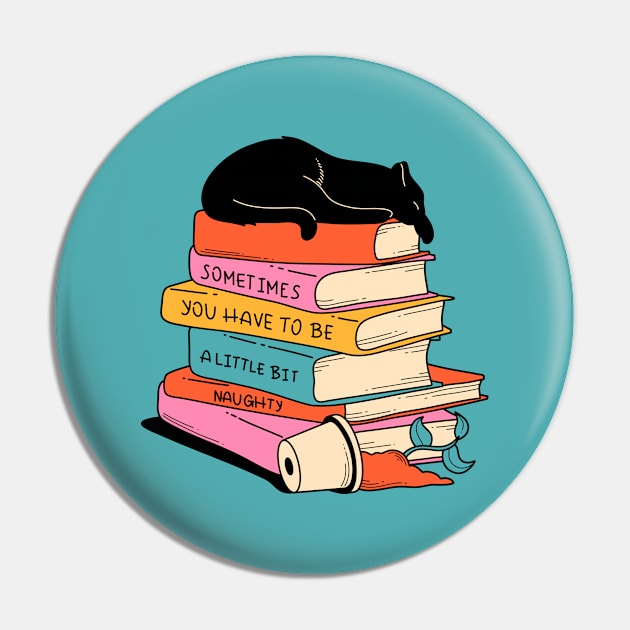 Books and Plant Black Cat in blue Pin by The Charcoal Cat Co.