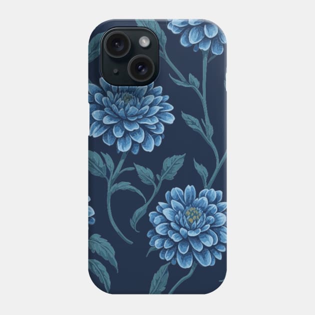 Blue Zinnia Flower Pattern on Navy Blue Phone Case by Siha Arts