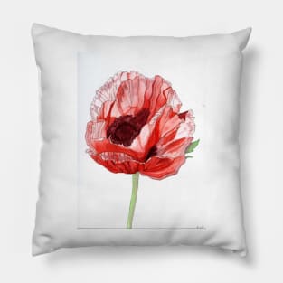 Single Red Poppy original watercolour flower painting Pillow