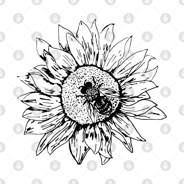 Sunflower and Bee | Minimalist Artwork by gronly