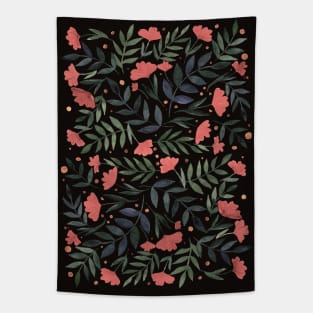 Magical garden - black, olive green, coral Tapestry