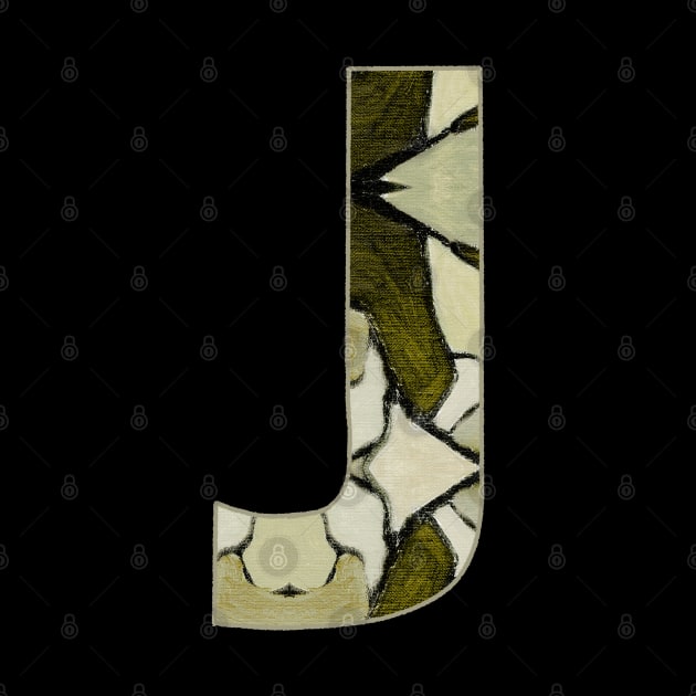 Letter J Monogram Initial Olive Green Pearl White Aesthetic Abstract Pattern Painting On Canvas by Go Abstract Art