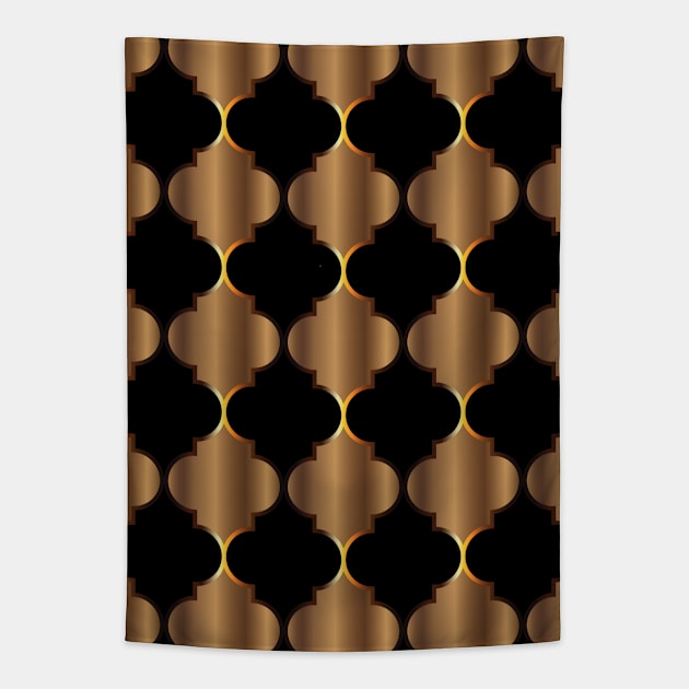 Golden Black Islamic Geometric - Golden Black Islamic Pattern - Golden Black Islamic Pattern Geometric Tapestry by Tilila