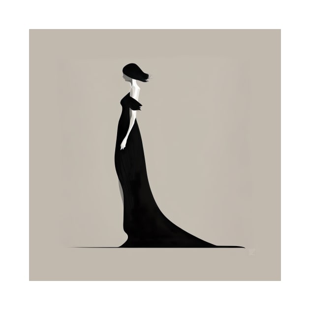 [AI Art] Lady in black, Minimal Art Style by Sissely