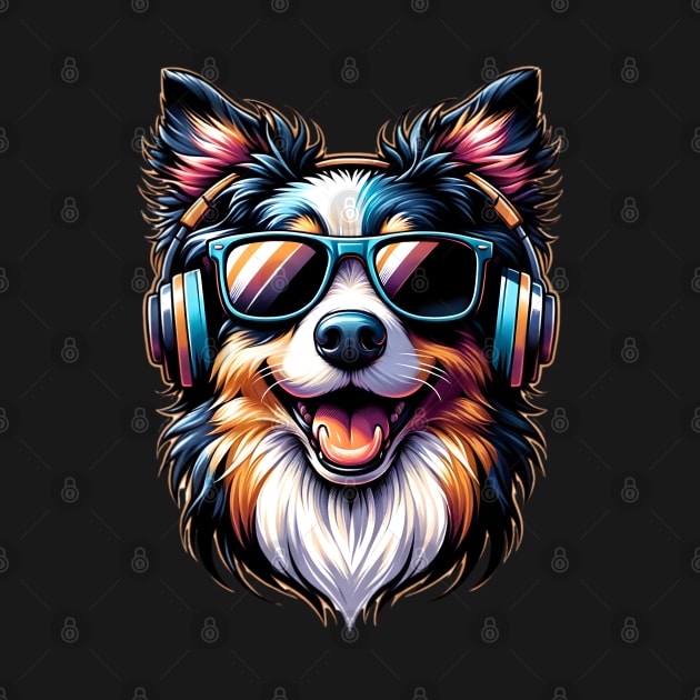 Miniature American Shepherd as Smiling DJ with Headphones by ArtRUs