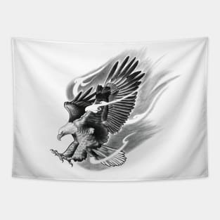 Flying Eagle with Striking Talons on Fire Tapestry