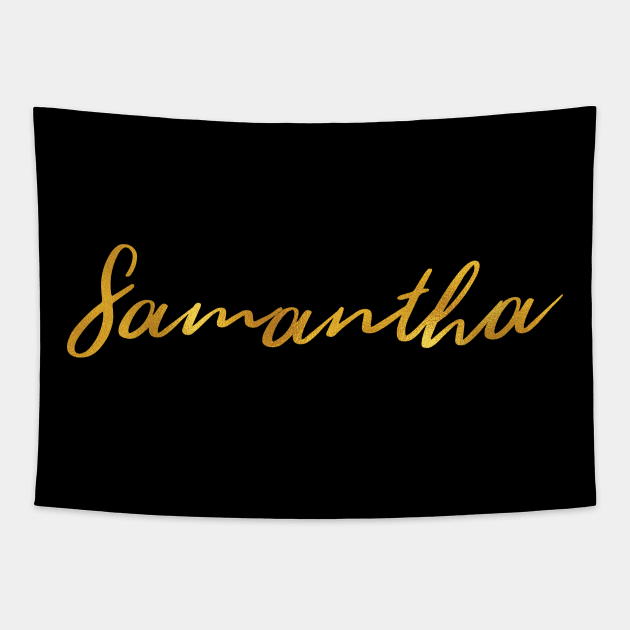 Samantha Name Hand Lettering in Faux Gold Letters Tapestry by Pixel On Fire