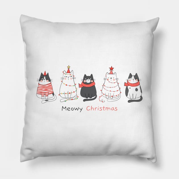 Meowy Christmas #3 Pillow by machmigo